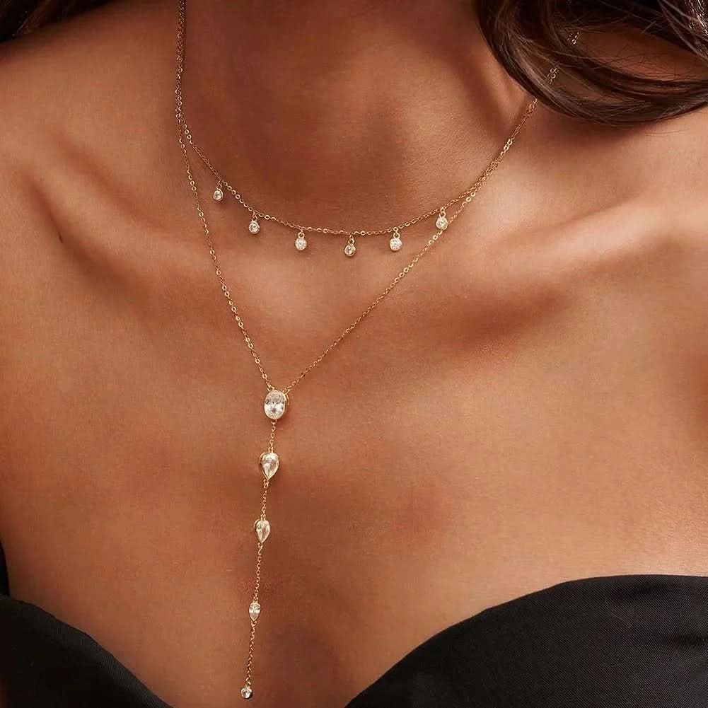 Dainty Crystals Y-Shape Necklace Sterling Silver